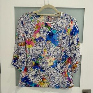 Megan Park 100% Silk Floral Print Top Size 1 | Designer Colorful Blouse